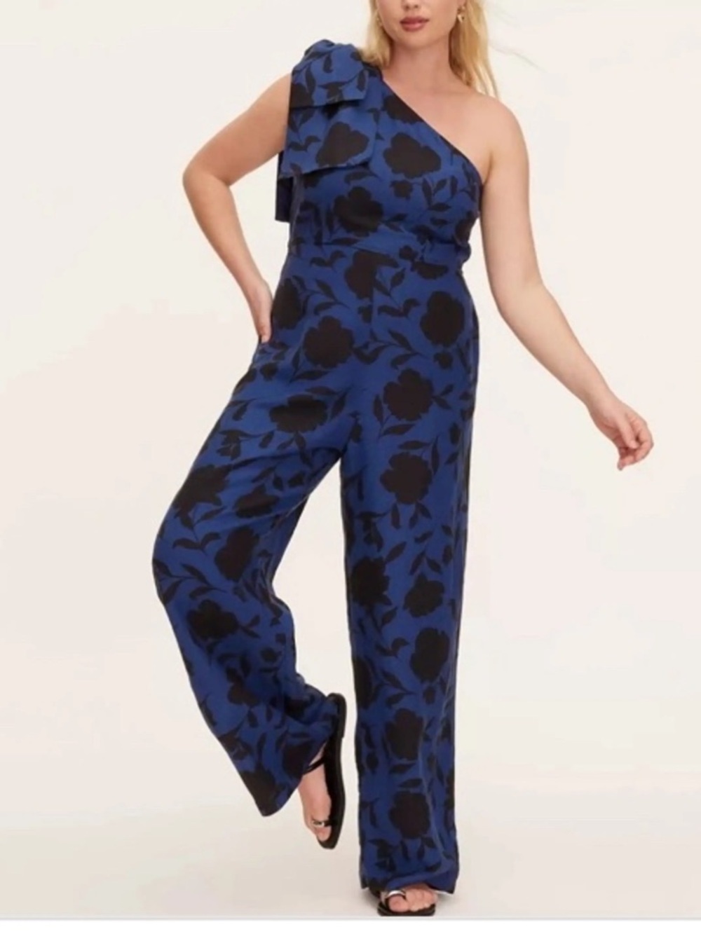 kate spade Blue and Black One-Shoulder Floral Jumpsuit